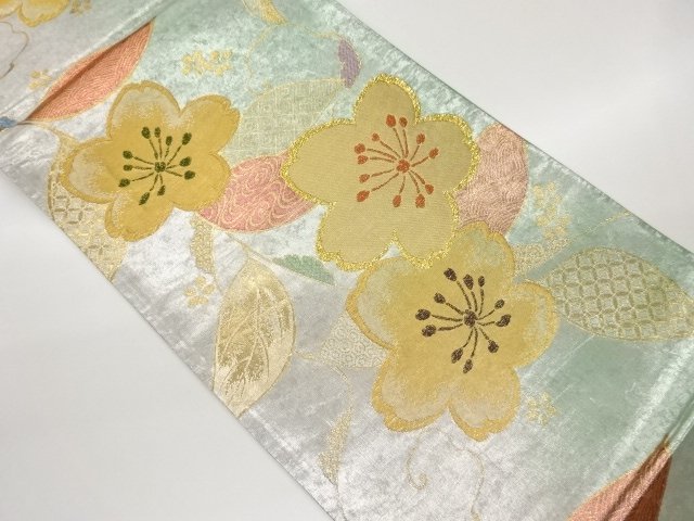 JAPANESE KIMONO / FUKURO OBI / HIKIHAKU / WOVEN CLASSICAL PATTERN & SAKURA 